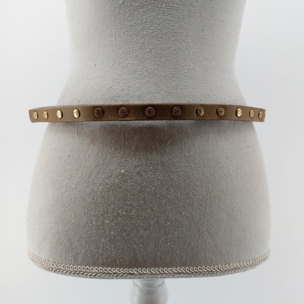 Women's Brown Leather Fashion Button Belt Dress Snap Button Gold Tone One Size